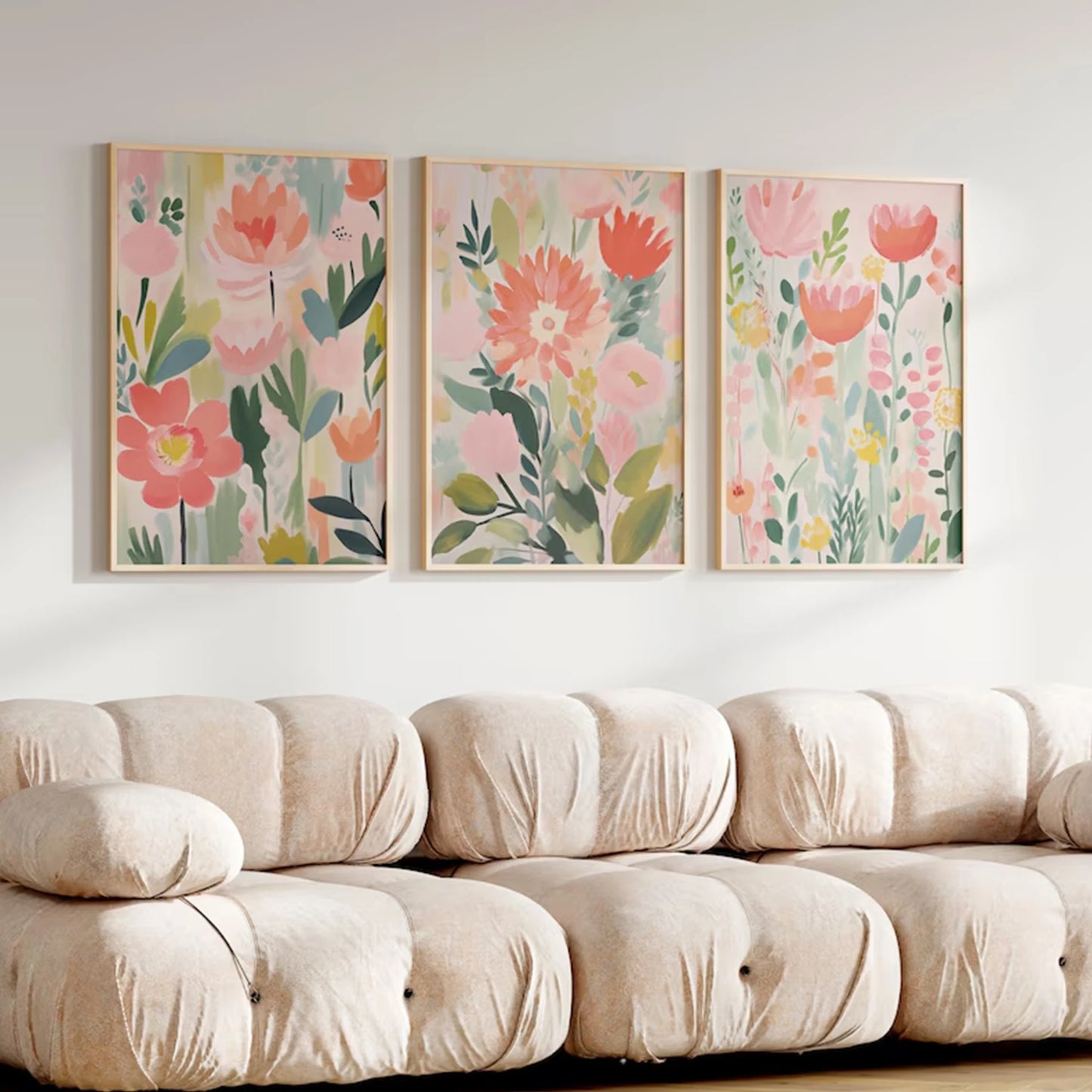 3-Piece Abstract Spring Flower Canvas Wall Art Print Set