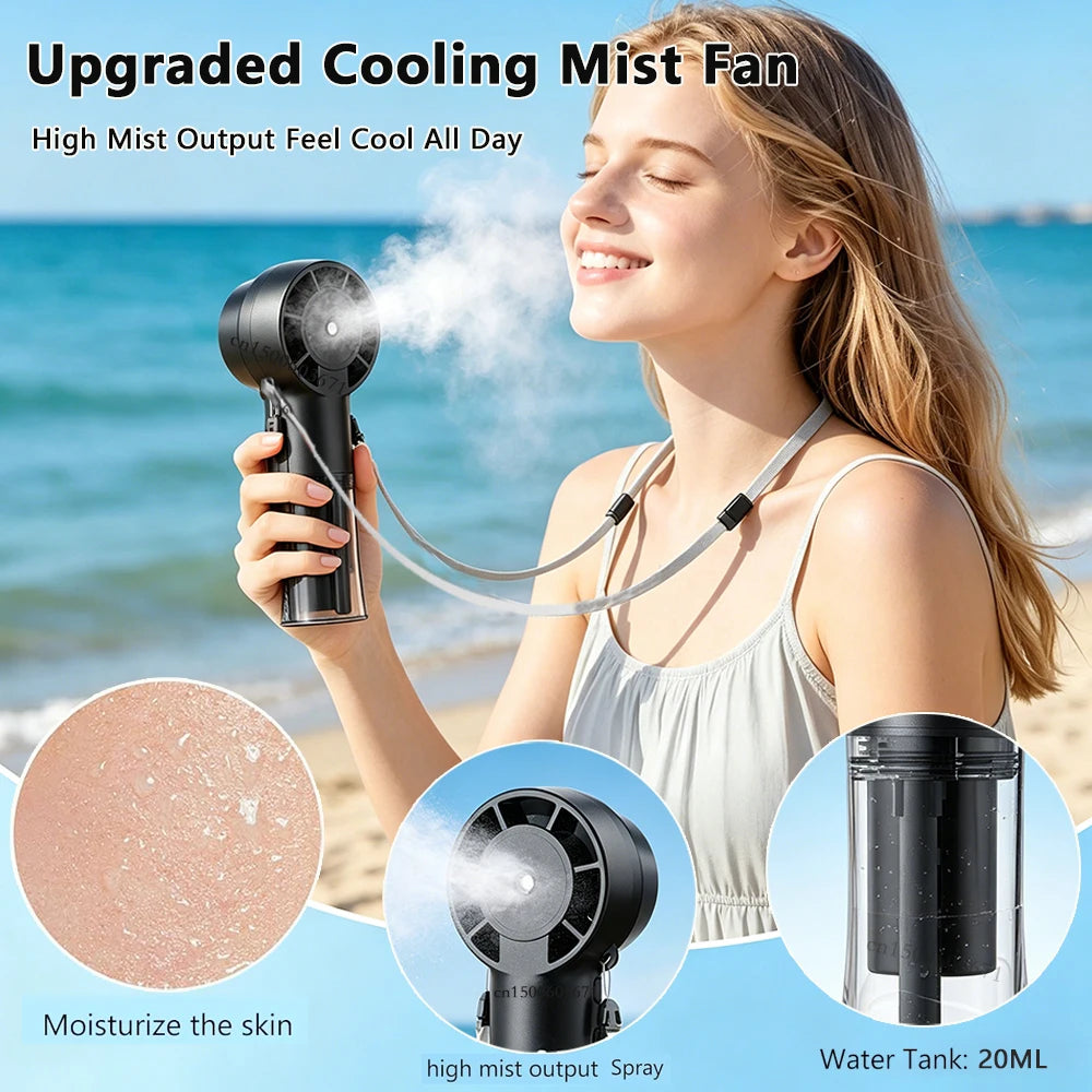 Water Mist Fan Portable Handheld Humidifier Fan with Sprayer Rechargeable 4 Wind Speed Coolling Mist Fan Mini Water Spray Fan Peaceful Pleasures Health and Wellness