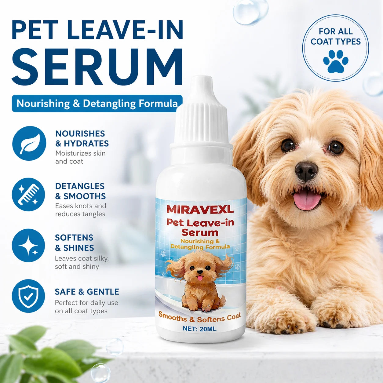Pet Leave-In Serum - Nourishing, Detangling & Moisturizing Formula for Soft, Smooth & Healthy Dog Coat - Anti-Frizz Peaceful Pleasures Health and Wellness