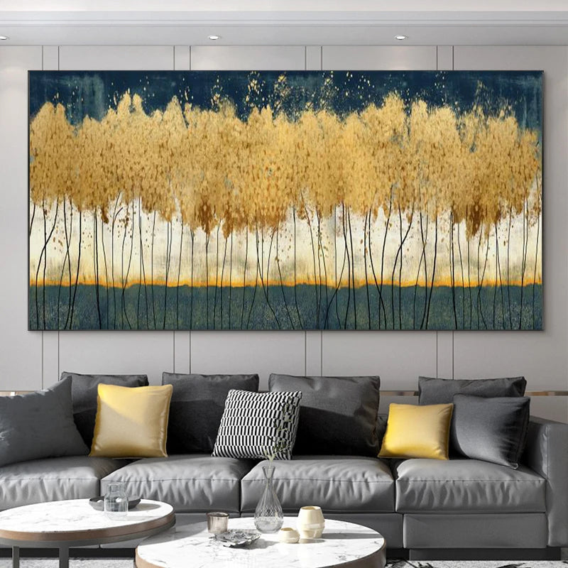Abstract Leaves Oil Painting Print On Canvas Texture Golden and Silver Trees Wall Art Modern Home Decor Living Room Wall Decor Peaceful Pleasures Health and Wellness black golden-8 20x40cm