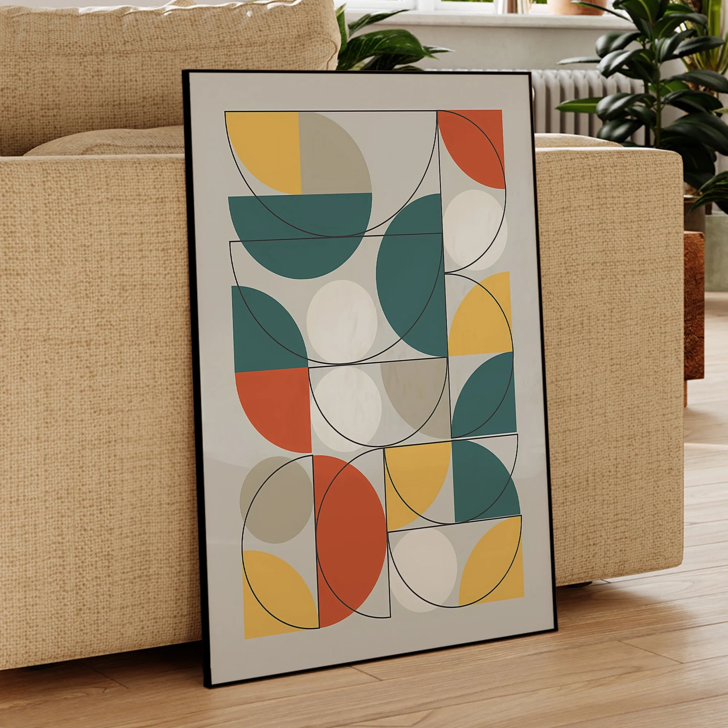 Modern Bauhaus Green Round Canvas Wall Art | Framed Print
