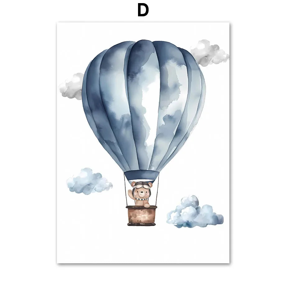 Bear Hot Air Balloon Airplane Inspirational Quotes Wall Art Canvas Painting Posters And Prints Pictures For Boy Kids Room Dec Peaceful Pleasures Health and Wellness D 20x30cm