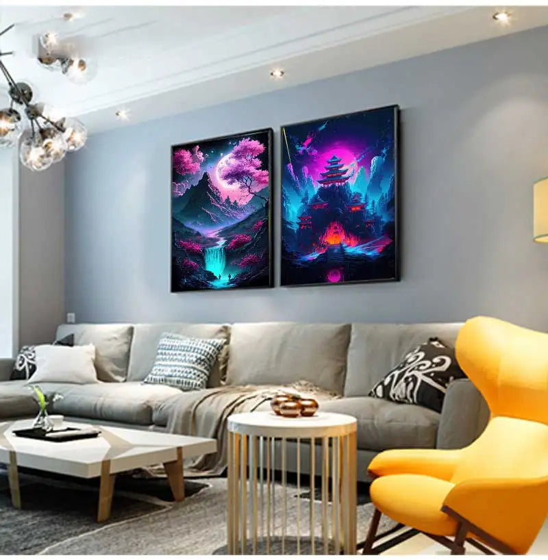 Japanese Anime Cyberpunk Neon Canvas Wall Art 3-Piece Set Canvas Wall Art Peaceful Pleasures Health and Wellness