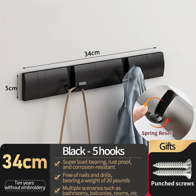 Folding Robe Hooks – 5-Hook Aluminum Wall Rack | Bath & Kitchen