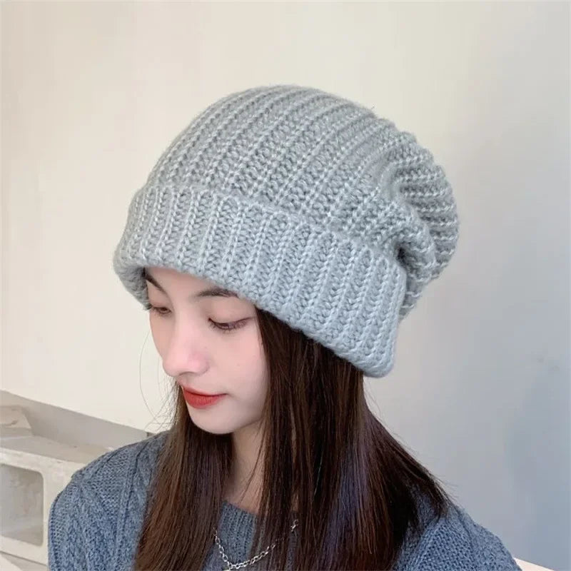 MOONBIFFY Unisex Winter Beanie Knit Wool Hat for Big Heads