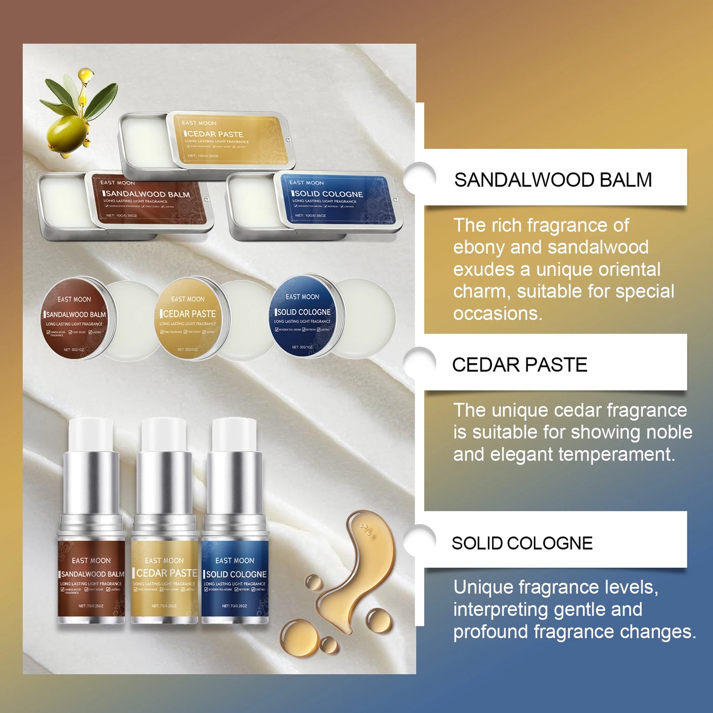 Men's Sandalwood Solid Fragrance Balm | Long-Lasting Scent