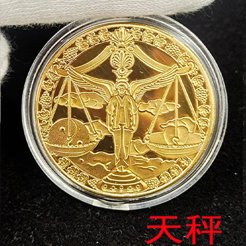 European 12 Zodiac Signs Commemorative Coin Tarot 4cm Iron Medallion Lucky Coin Wishing Coins Tooth Fairy Commemorative Coin Peaceful Pleasures Health and Wellness Libra