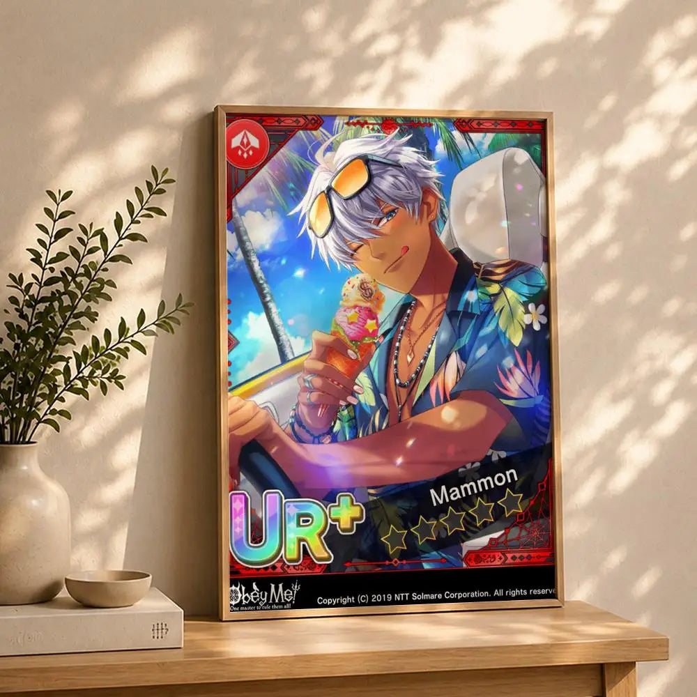 Game O-Obey Me!S Poster HD Self Adhesive Waterproof Wall Art Ideal for Home Office Dorm Bedroom Great Gift Peaceful Pleasures Health and Wellness White10 15X20cmNoframe