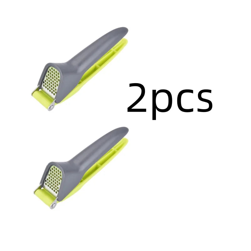 New Manual Stainless Steel Garlic Press Labor with Plastic Handle Saving Design Durable Garlic Puree Garlic Press Kitchen Gadget Peaceful Pleasures Health and Wellness 2pcs