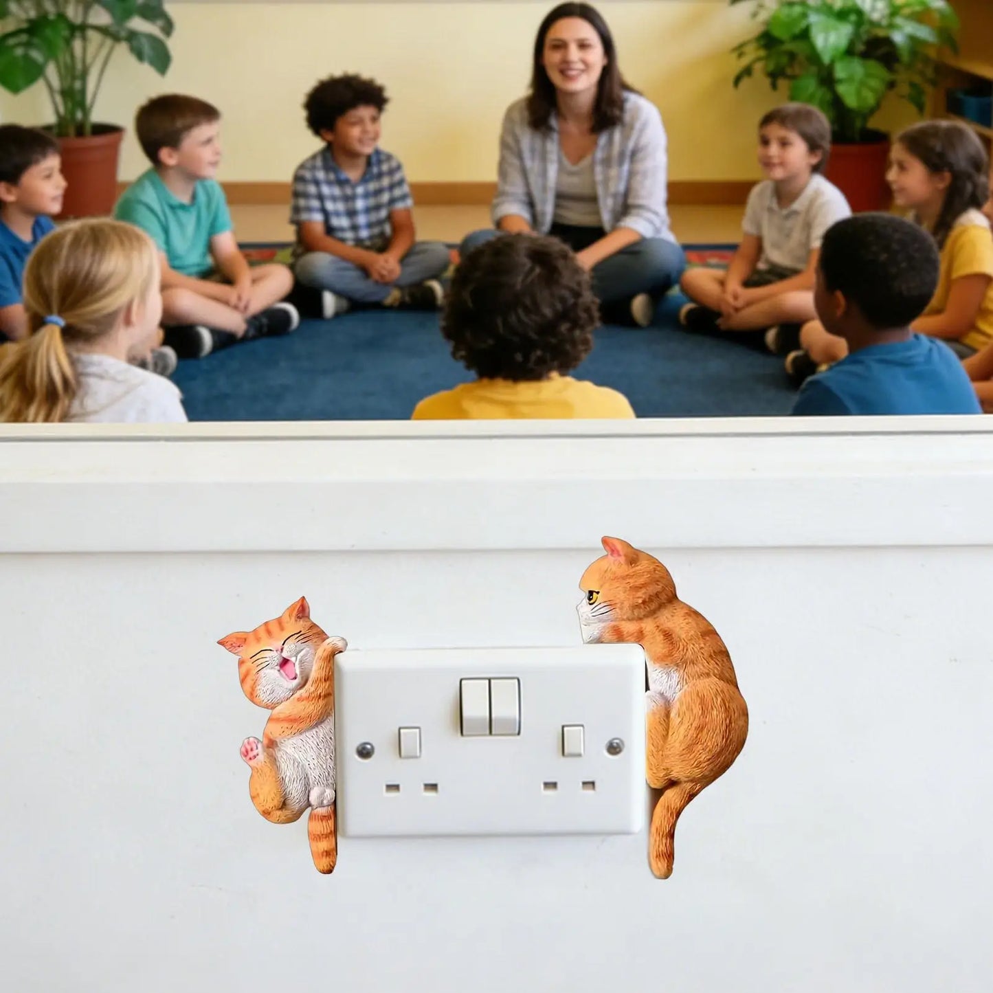 Light Panel Sticker 2-Piece 2D Removable Cartoon Cat Wall Art Decals For Light Panel For Home Office Kids Room Bedroom Kitchen Peaceful Pleasures Health and Wellness