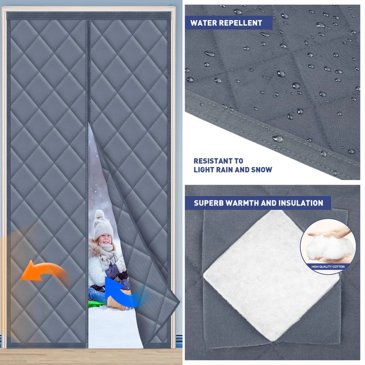 Magnetic Thermal Insulated Door Curtain Energy-Saving Privacy-Protecting Windproof Waterproof Cotton Curtain for Heater Room Peaceful Pleasures Health and Wellness