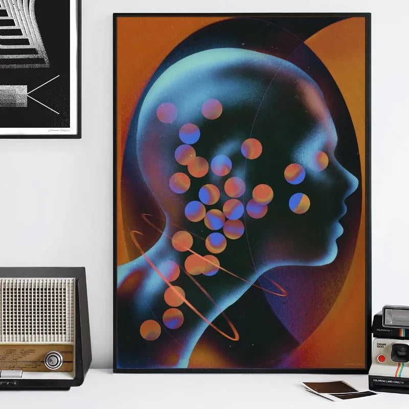 Abstract Futurism Canvas Wall Art | Dark Geometry Retro Print Canvas Wall Art Print Peaceful Pleasures Health and Wellness