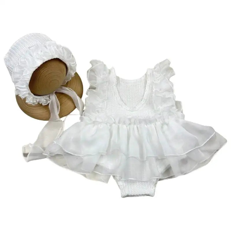 Newborn Photography Dress & Hat Set | Baby Girl 0–1 Month