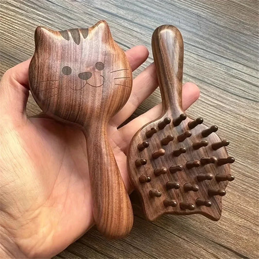 Kitten Shape Wood Air Cushion Scalp Massage Comb for Women Scalp Massage Comb Peaceful Pleasures Health and Wellness