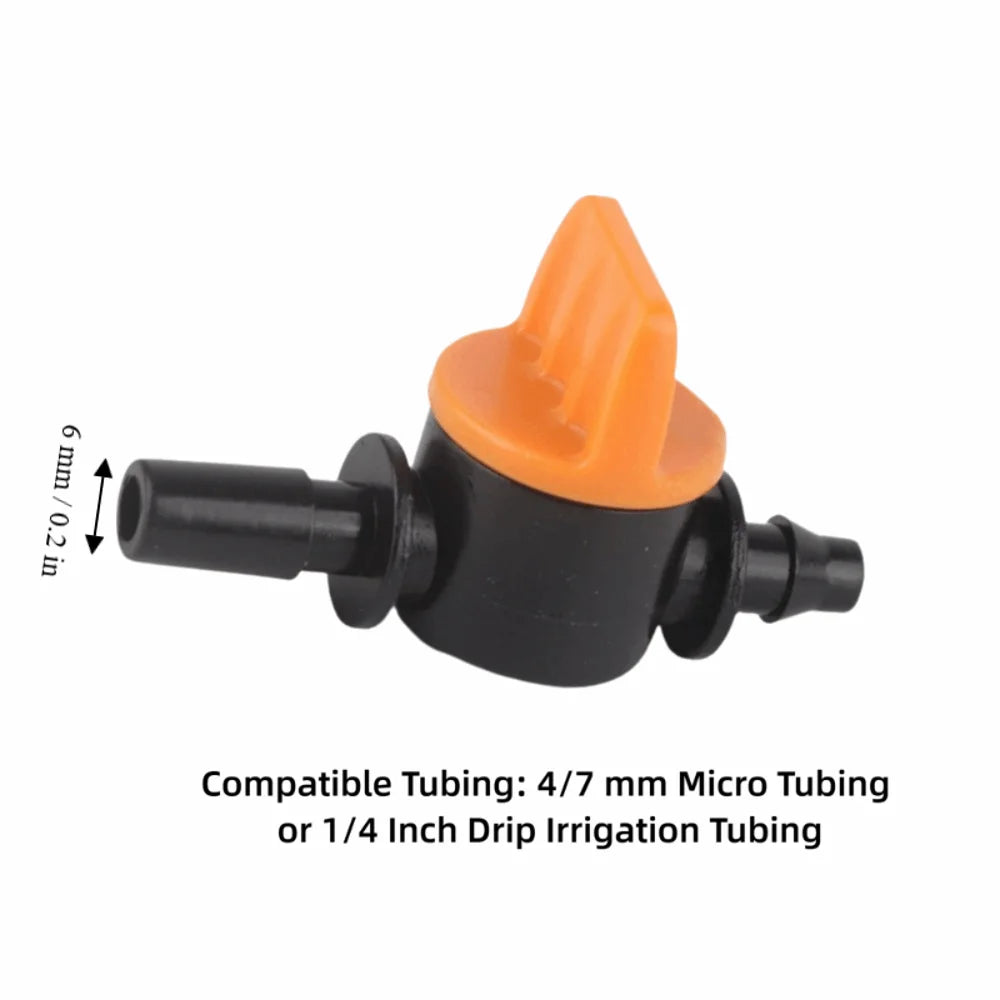 50-Pack Mini Drip Irrigation Valves | 4/7mm Micro Tubing PP