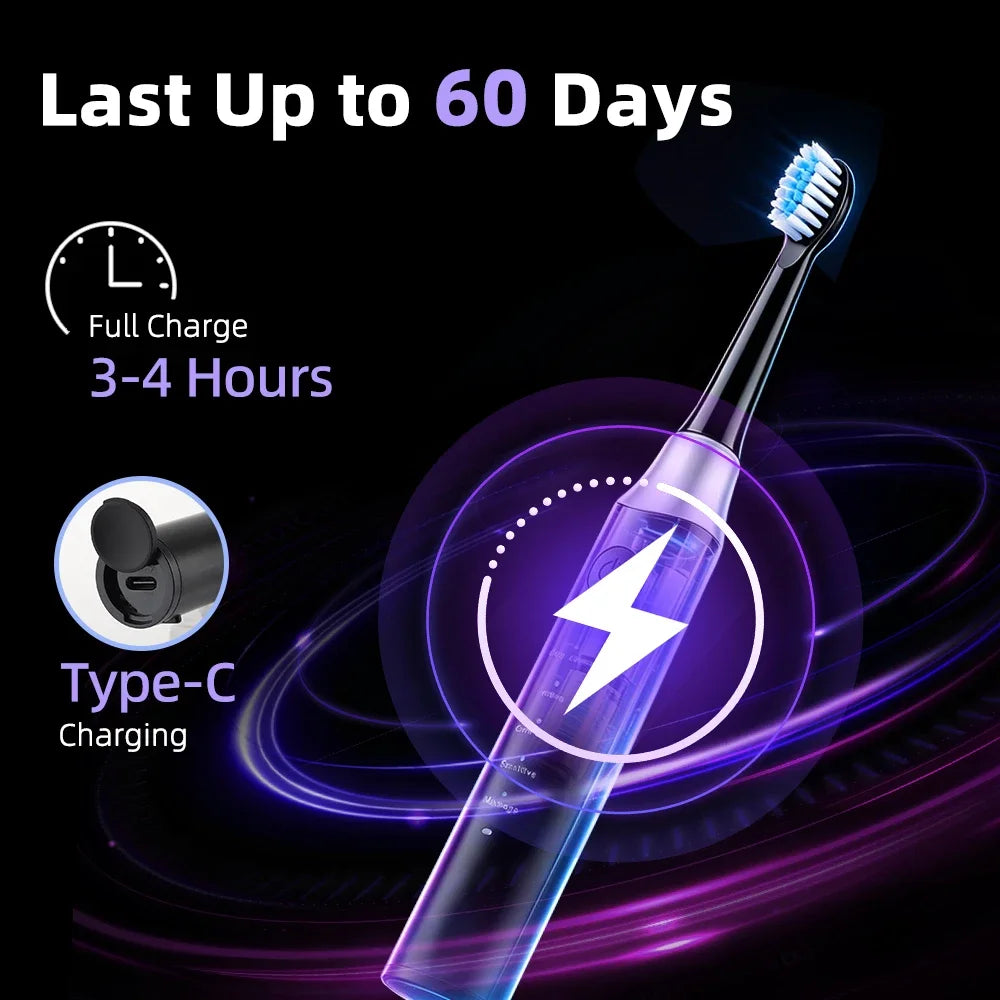 AFDEAL Sonic Electric Toothbrush – 5 Modes, IPX7, 4 Heads
