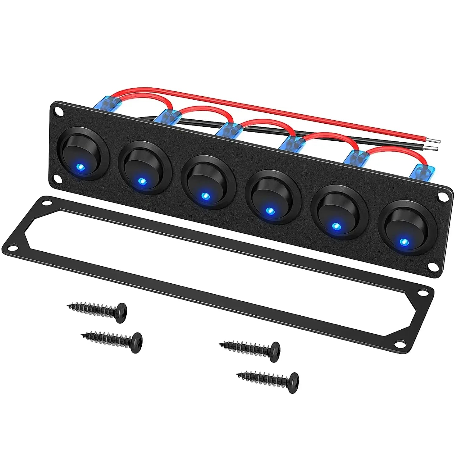 DaierTek 6 Gang Rocker Switch Panel 12V Round Toggle Switch Panel 3 Pin Light 12 Volt DC 20A SPST On-Off Switch for Marine Boat Peaceful Pleasures Health and Wellness