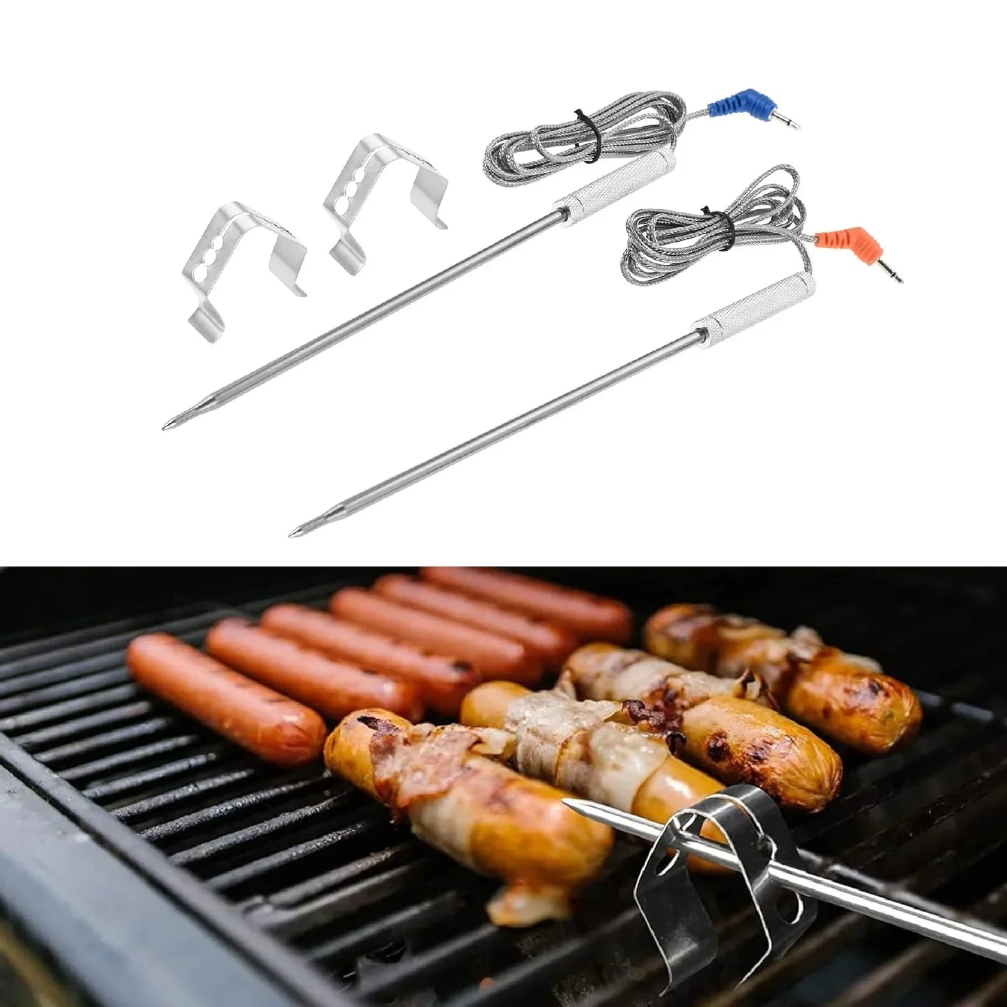 42" Food-Grade Meat Thermometer Replacement Probe 0–300°C 2-Pack