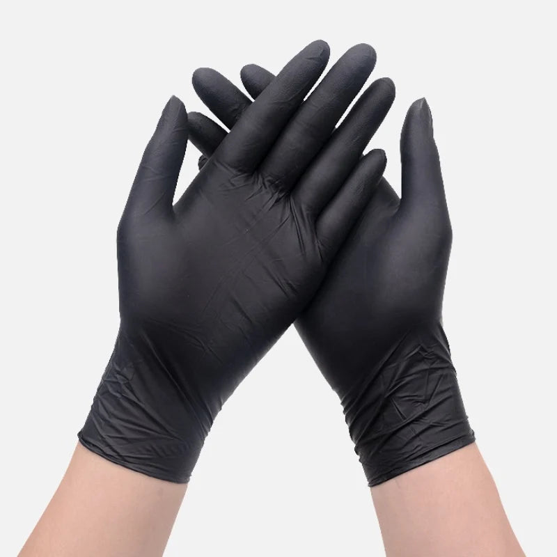 100PCS Blue/Black Nitrile Gloves Disposable Waterproof Blue Gloves Kitchen Dishwashing Pet Bathing Beauty Hair Styling Tools Peaceful Pleasures Health and Wellness Black-100PCS