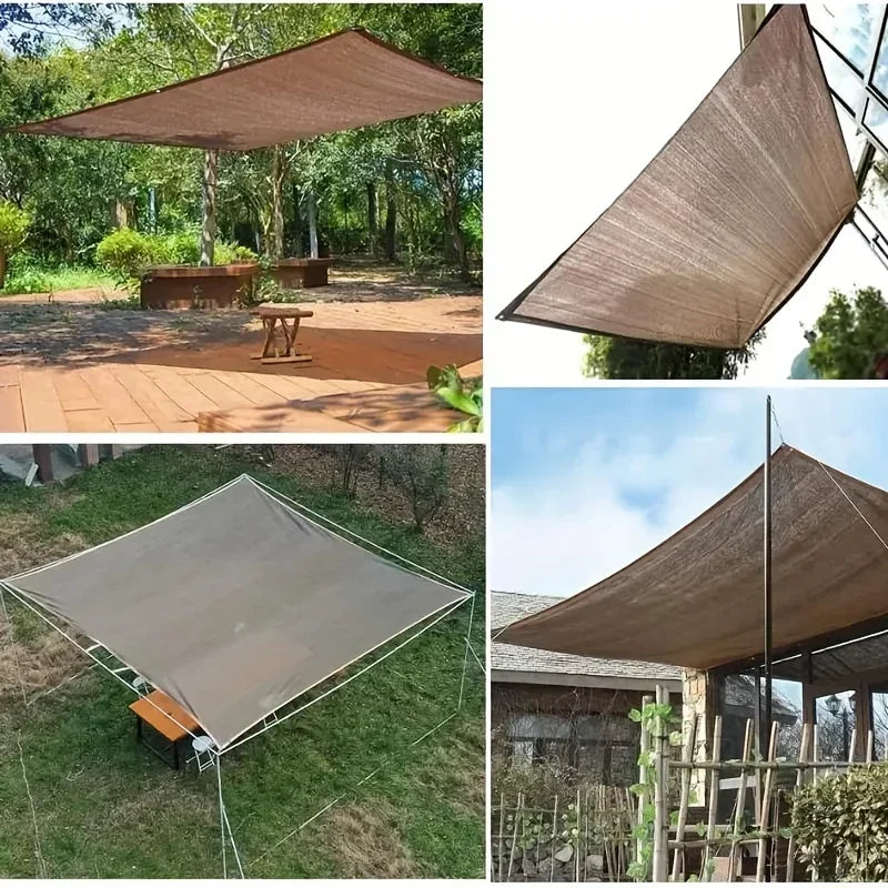 UV Protection Brown PE Shade Cloth Durable Outdoor Sun Netting with Grommets for Travel Picnics Poolside Breathable Fabric tents Peaceful Pleasures Health and Wellness