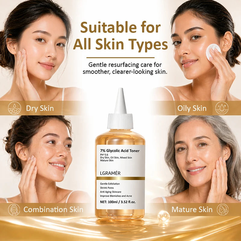 7% Glycolic Acid Exfoliating Toner,Exfoliating Facial Toner,Pore Minimizing Toner,Smooth Skin, Even Tone,Hydrating Formula 100ml Peaceful Pleasures Health and Wellness