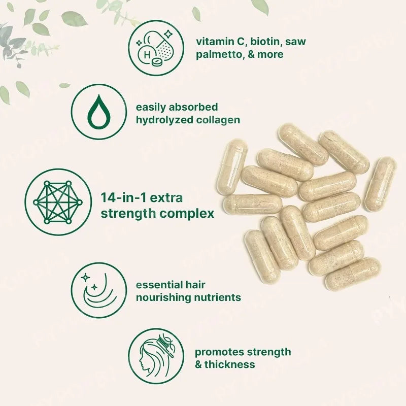 Hair Growth Vitamins 120 Caps | 14-in-1 Biotin Collagen Formula