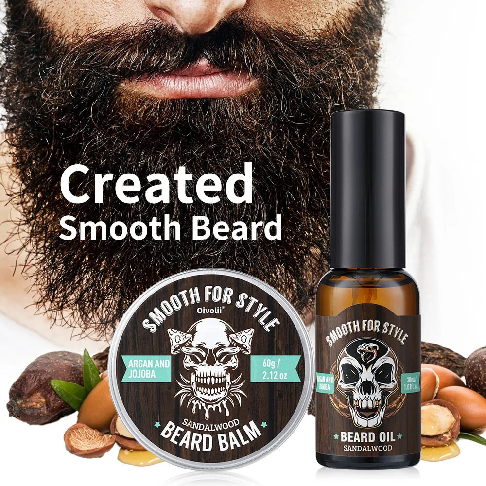 Sandalwood Beard Oil & Balm Set with Argan Oil – Softens & Hydrates