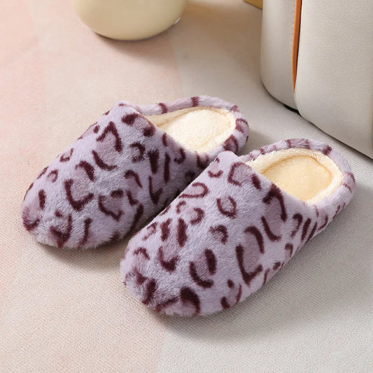 Leopard Fur Slippers | Memory Foam Non-Slip Warm Winter House Shoes Indoor House Slippers Peaceful Pleasures Health and Wellness A 38-39
