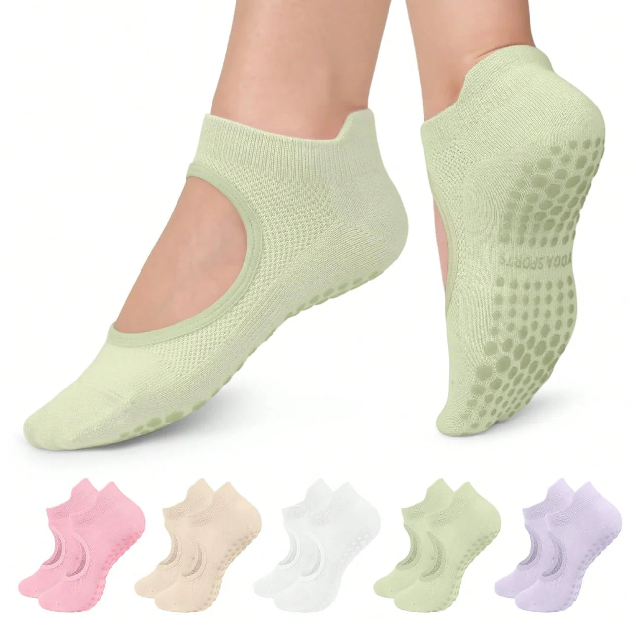 1/6_Pairs Women'S Yoga Socks Non-Slip Pilates Dance Socks Non-Slip Floor Slippers With Handles For Gym Indoor And Fitness Ballet Peaceful Pleasures Health and Wellness