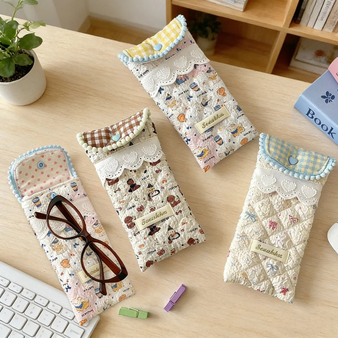 Quilted Cotton-Sunglasses PouchPortable Pressure-resistant Sunglasses Storage Bag for Girl Portable Glasses Case Peaceful Pleasures Health and Wellness