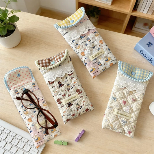 Quilted Cotton-Sunglasses PouchPortable Pressure-resistant Sunglasses Storage Bag for Girl Portable Glasses Case Peaceful Pleasures Health and Wellness