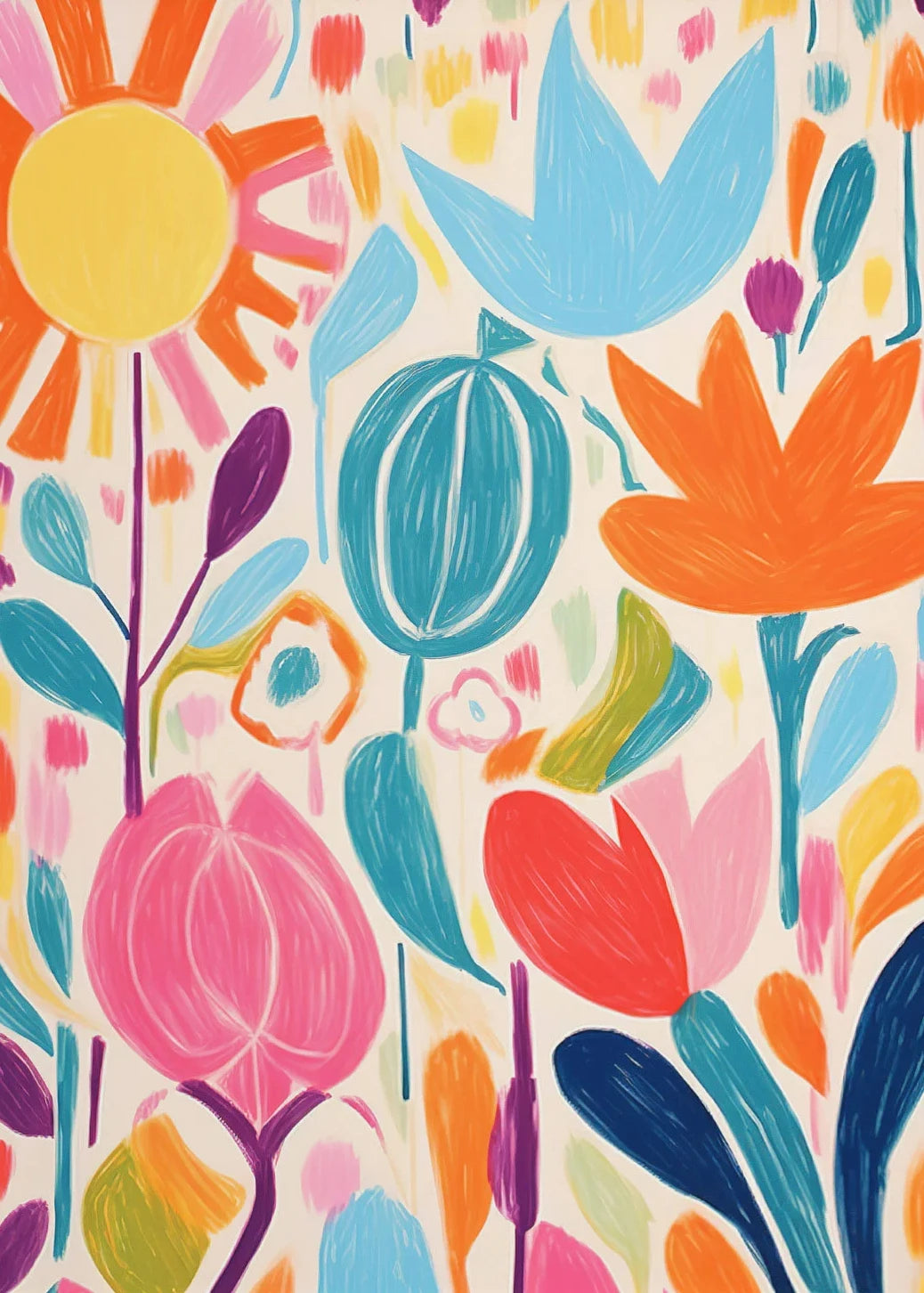 Gouache Wildflower Botanical Canvas Wall Art | Spring Floral Print