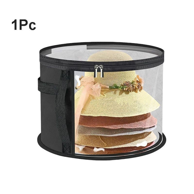 Large Round Foldable Hat Box for Travel & Closet Storage