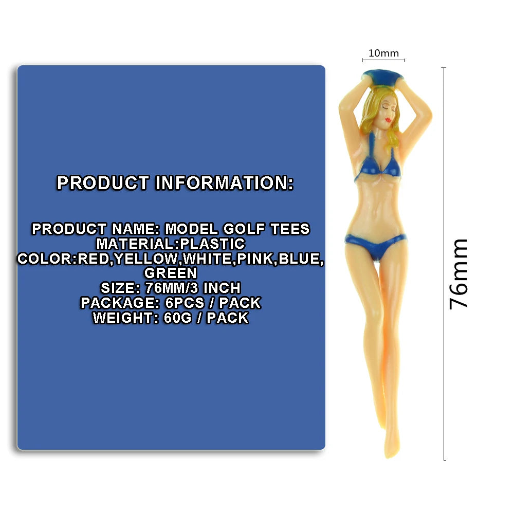 6Pcs/Pack Women's Plastic Golf Tees Accessories Size 76mm(3inch) Sexy Bikini Tees Gift Newest Design Six Colors Golf nail Peaceful Pleasures Health and Wellness