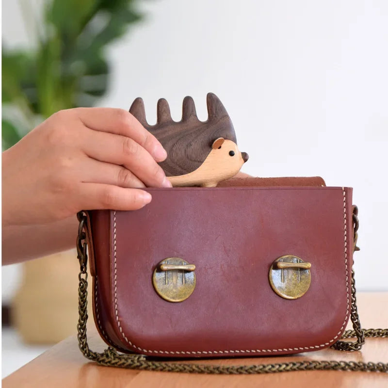 Massage Comb Cartoon Hedgehog Black Walnut Wood Meridian-unblocking Comb Creative Cartoon Animal Portable Wooden Head Care Comb Peaceful Pleasures Health and Wellness