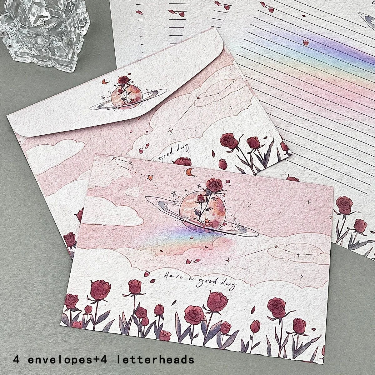 4 Charming Puppy Floral Letter Sets Envelopes Creative Handwritten