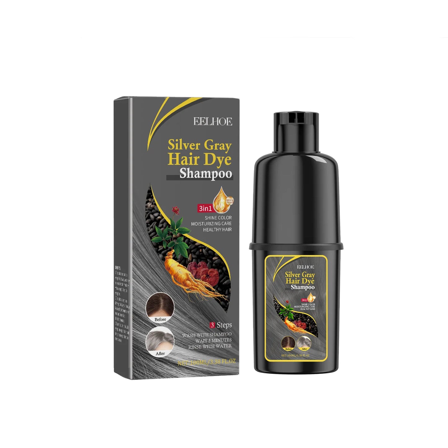 3-in-1 Hair Darkening & Color Restore Shampoo – Natural Black Hair Dye Treatment 100ml Peaceful Pleasures Health and Wellness Silver Gray