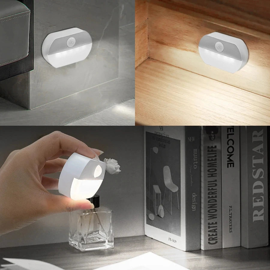 Human Infrared Sensing LED Night Light Battery Powered Motion Sensor Lamp Stick on Hallway Stair Closet Cabinet Bedroom Bathroom Peaceful Pleasures Health and Wellness