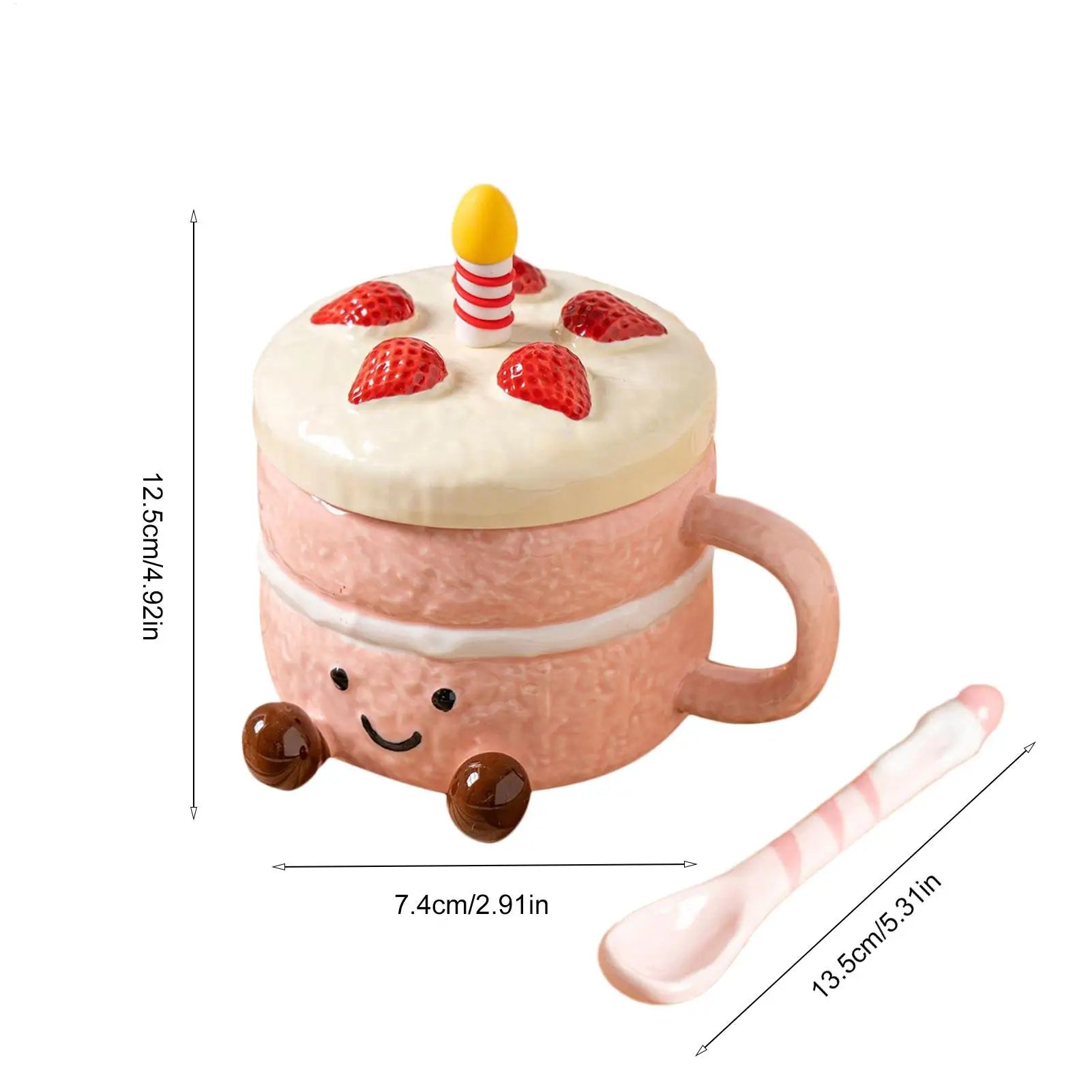 Novelty Coffee Mugs Cute Ceramic With Lid Spoon Feet Cake Shaped Aesthetic Mug Tea Cup For Women Christmas Birthday Valentines Peaceful Pleasures Health and Wellness
