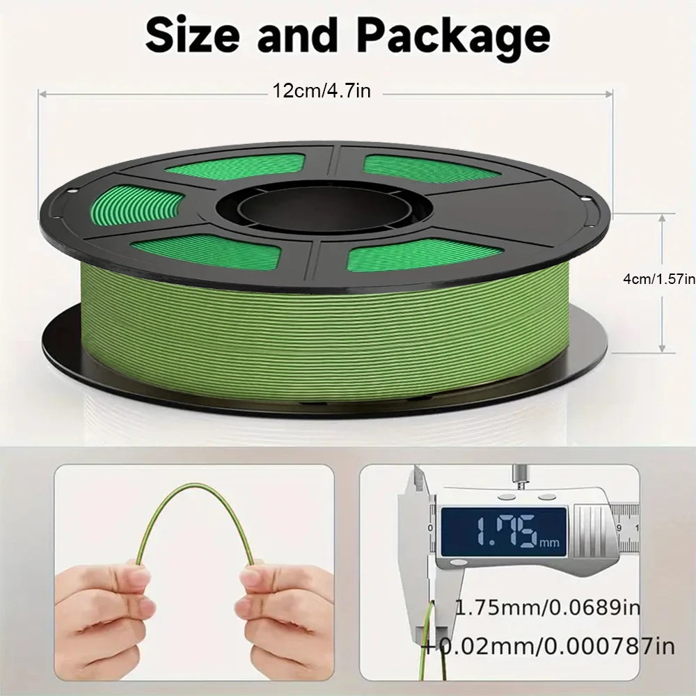 Silk Dual Color PLA Filament 1.75mm Gold Green Bicolor 250g