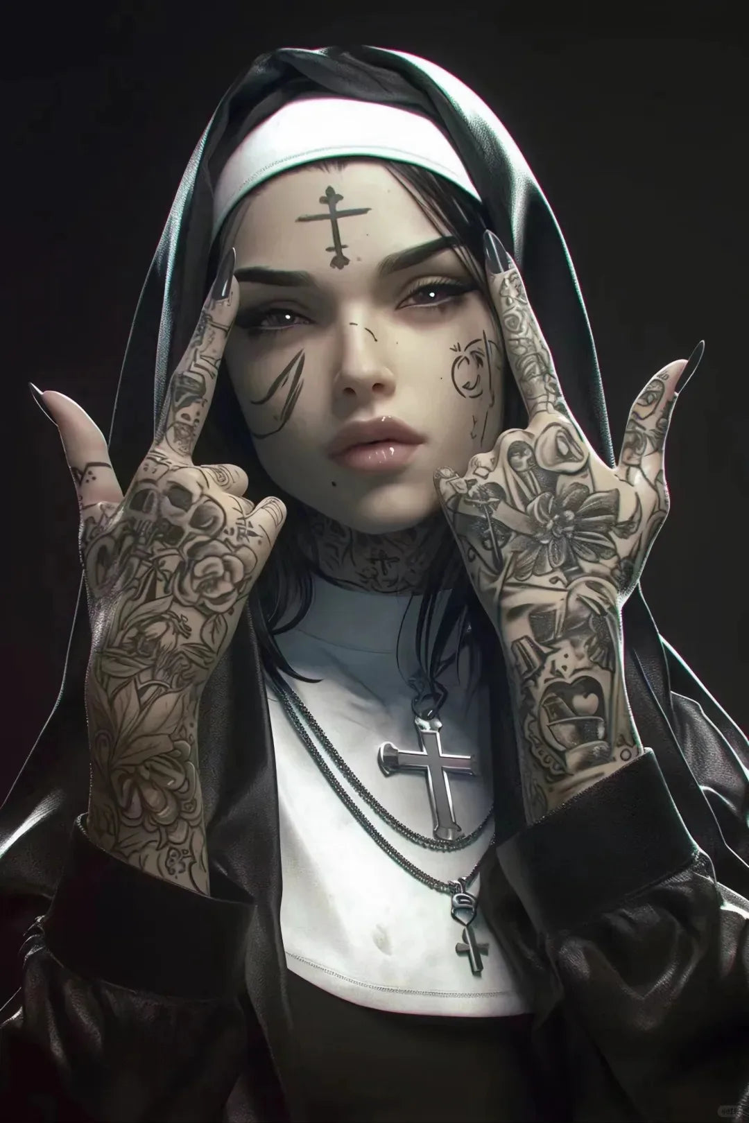 Smoking Nun Canvas Print Sexy Tattoo Machine Gun Nun Christian Wall Art Home Decor Peaceful Pleasures Health and Wellness 5 20x30cm Unframed
