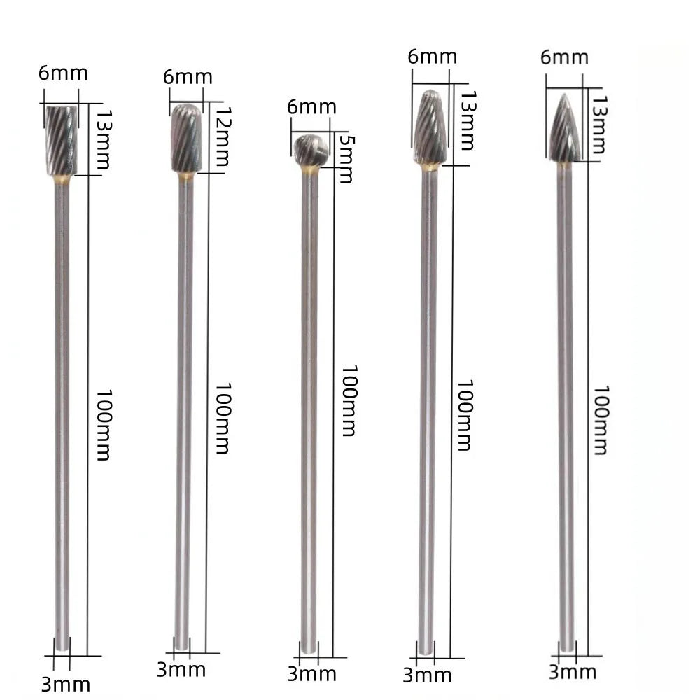 Solid Carbide Rotary Burrs Long Single Cut Head Milling Cutters Tools