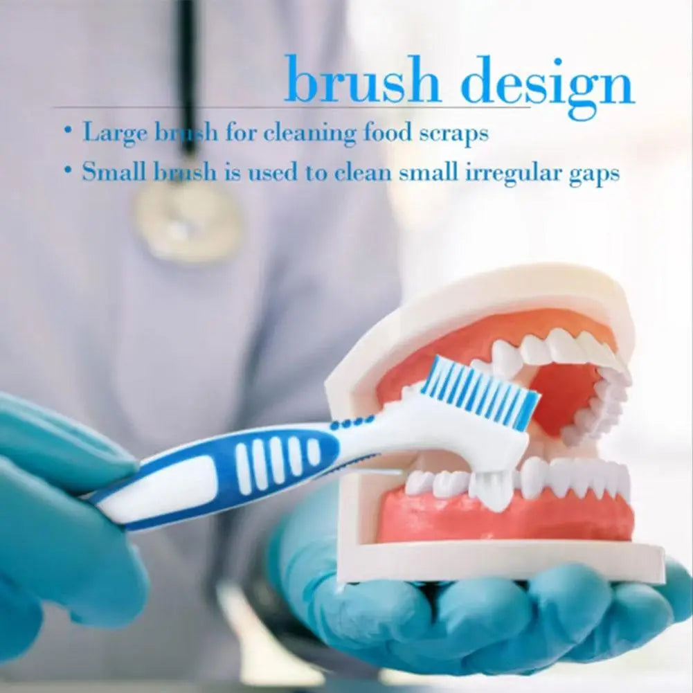 1PCS Portable Denture Toothbrush Dual-Head Zoned Design Teeth Braces Oral Cleaning for Men or Women Deticated Brush Brighting Peaceful Pleasures Health and Wellness Default Title