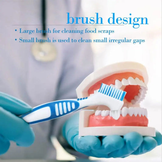 1PCS Portable Denture Toothbrush Dual-Head Zoned Design Teeth Braces Oral Cleaning for Men or Women Deticated Brush Brighting Peaceful Pleasures Health and Wellness Default Title