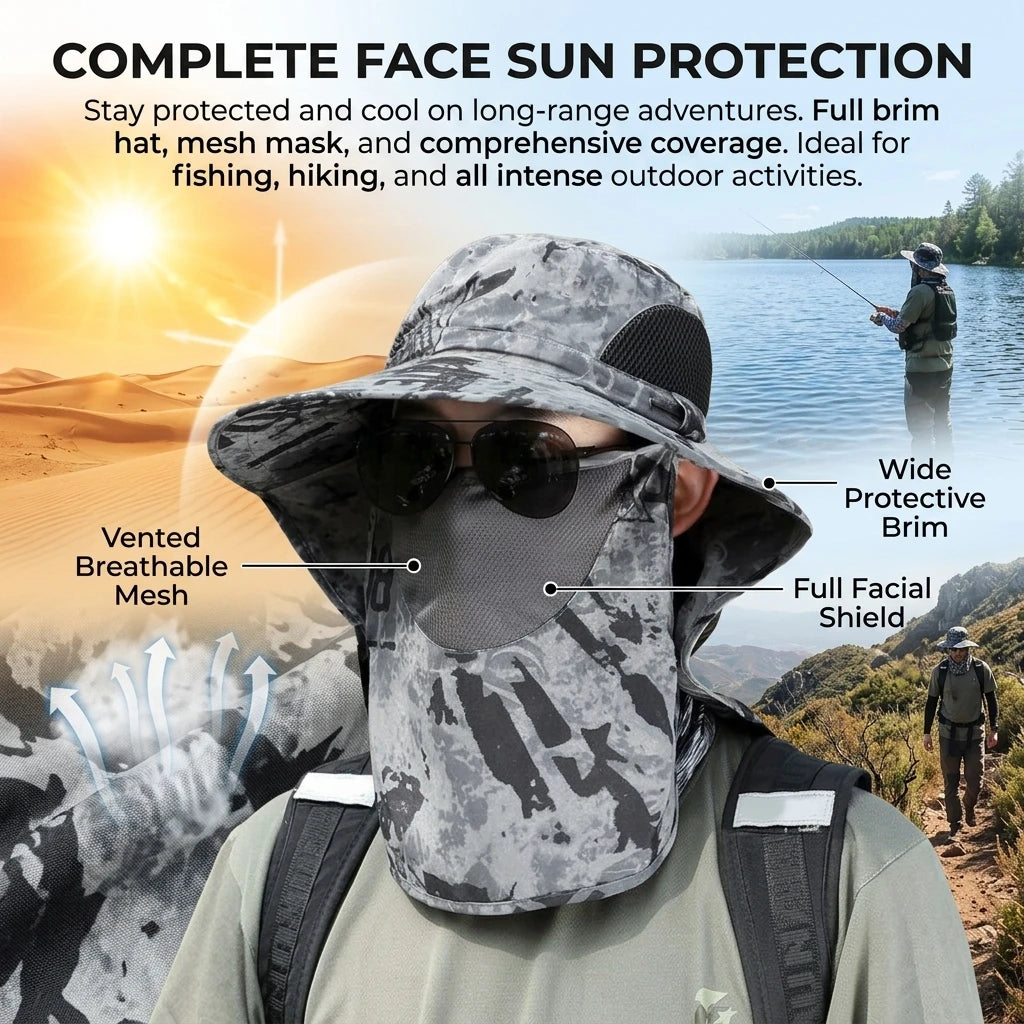 Unisex Sun-Protection Fishing Hat UPF50+ Wide Brim Outdoor UV-Protection Cap with Neck Flap for Hiking Fishing Travel Peaceful Pleasures Health and Wellness