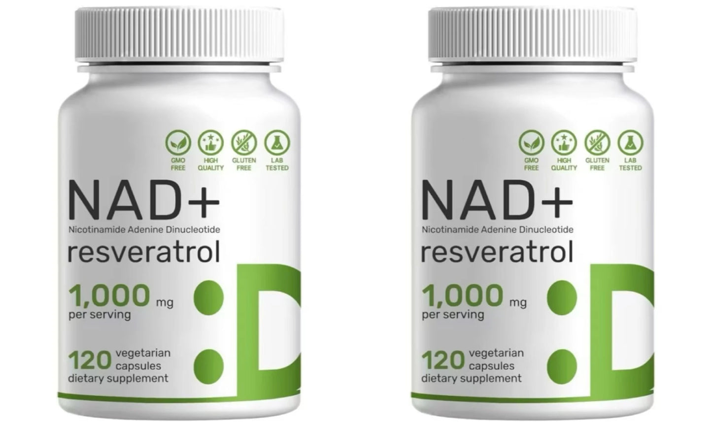 NAD+ 1000mg Resveratrol Vitamin D3 K2 – 120 Veg Capsules
