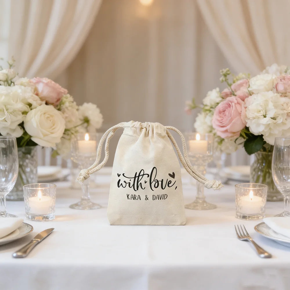 Personalized "With Love" Cotton Wedding Favor Bags | Gift Bags Wedding Favor Bags Peaceful Pleasures Health and Wellness