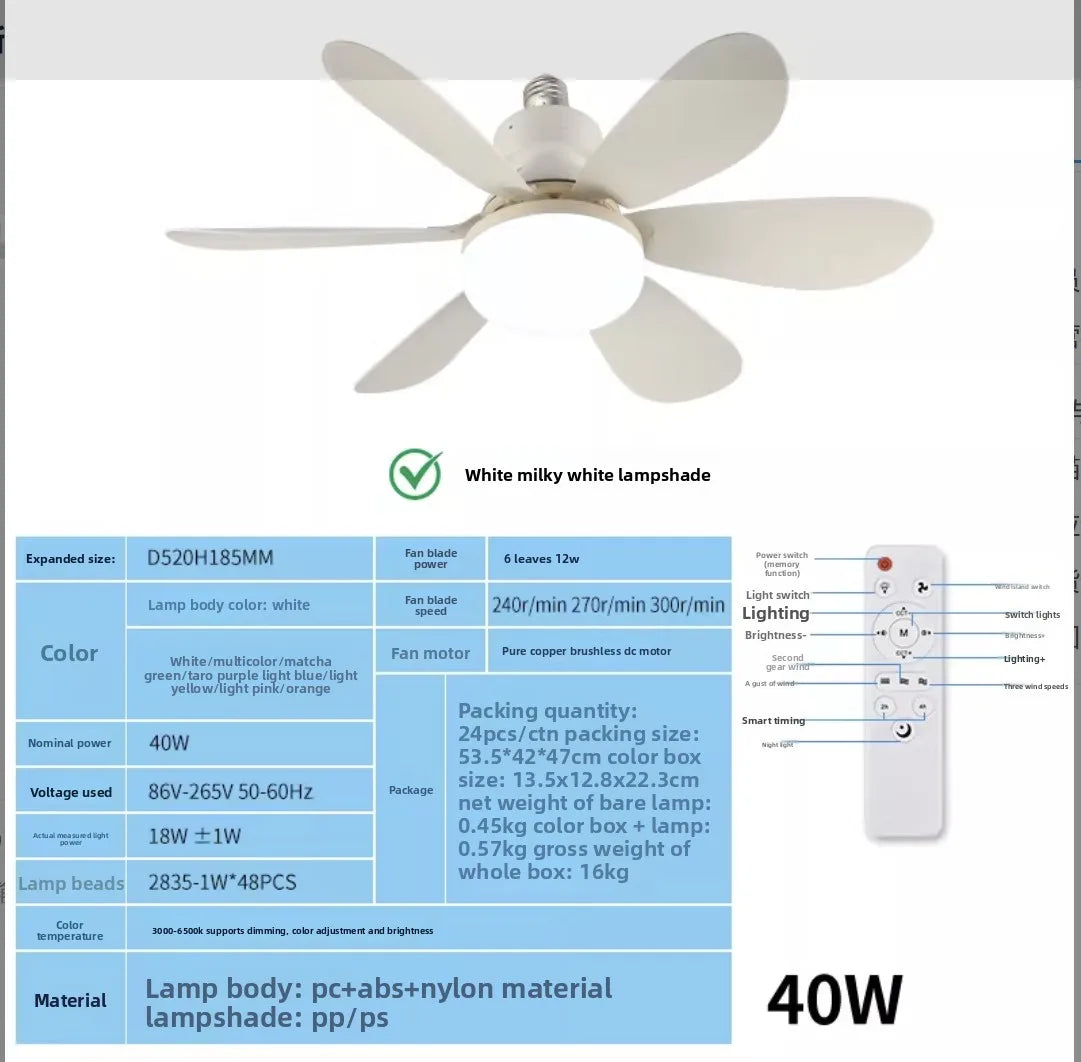 2026 New E27 Ceiling Fan Light, 30W/40W Dimmable LED Fan Lamp with Remote Timer for Bedroom Kitchen Balcony Peaceful Pleasures Health and Wellness 52CM-40W-big RC