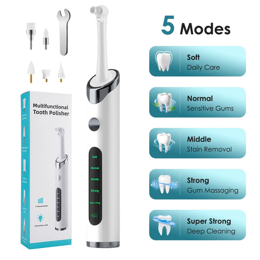 Rechargeable Tooth Polisher Electric Whitening & Polishing Tooth Polisher 5 Mode Personal Dental Calculus Remover Plaque Cleaner Peaceful Pleasures Health and Wellness Tooth Polisher