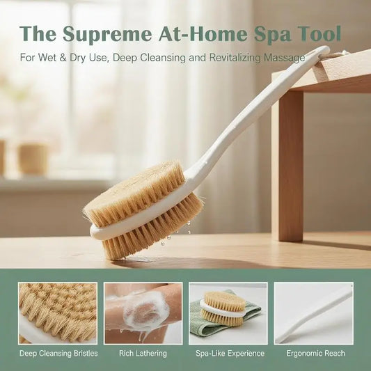 2-in-1 Long Handle Bath Brush & Exfoliating Loofah Puff Bath Back Scrubber Peaceful Pleasures Health and Wellness